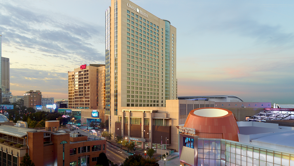 Atlcnn Omni Atlanta Hotel Cnn Center Exterior Twilight