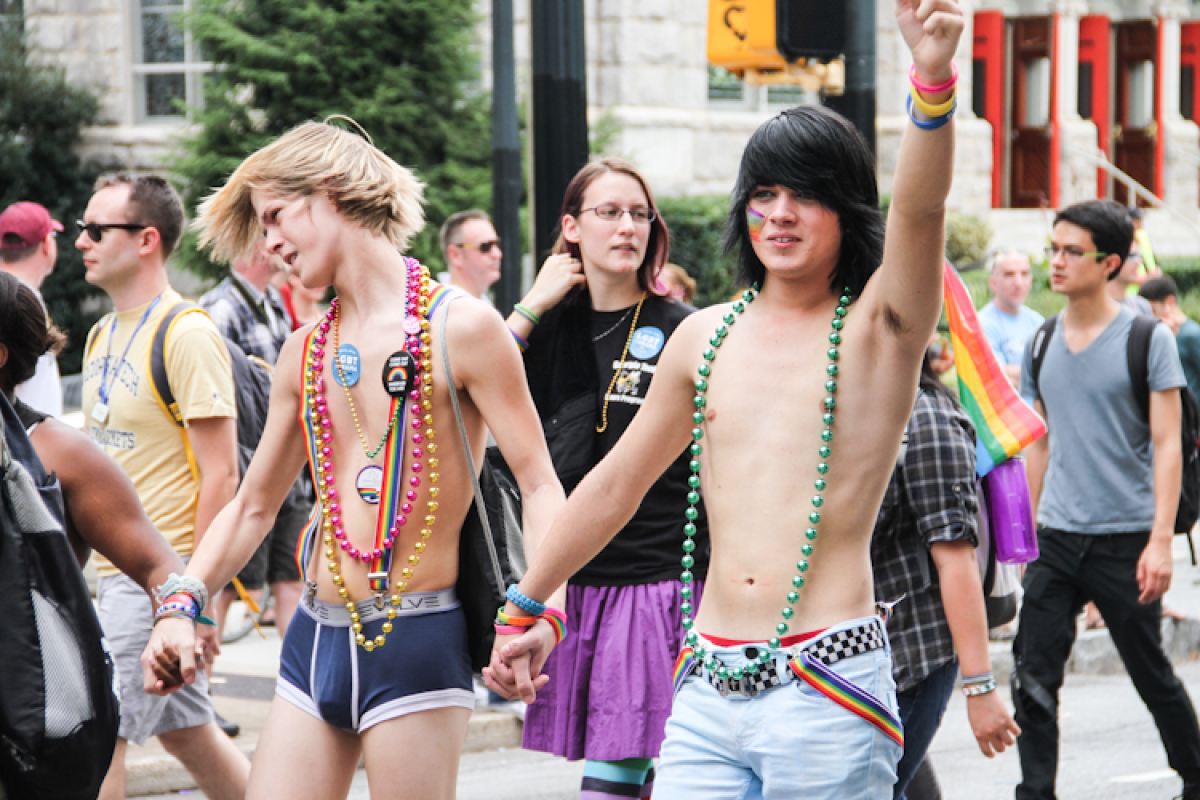 Members of Georgia Tech's Pride Alliance march during the parade.