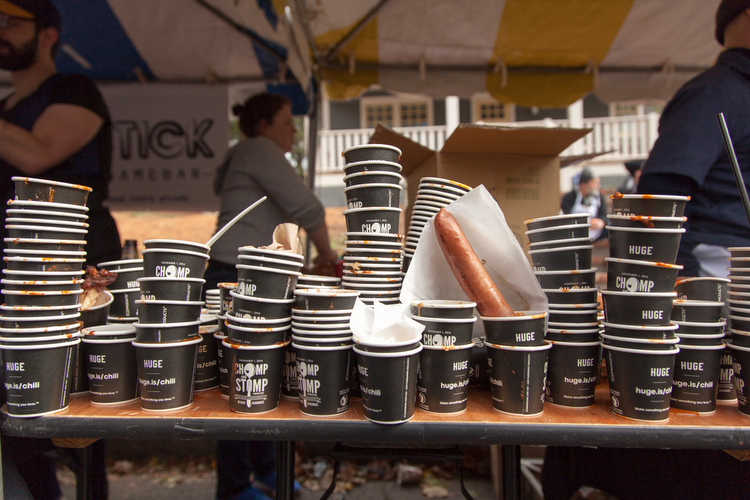 Photo: Kate Lamb. When booths started running out of chili, the sampling cups began to stack up everywhere.